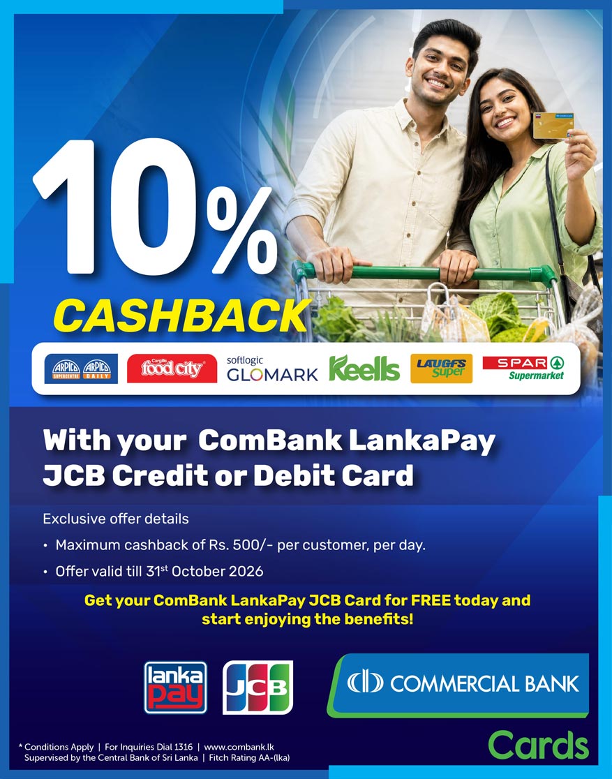 10% Cashback at Selected Supermarkets with ComBank LankaPay JCB Cards promotional image