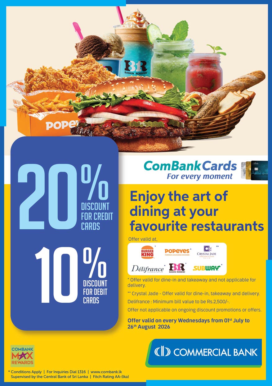 Up to 20% Off at Softlogic Restaurants with ComBank Cards promotional image